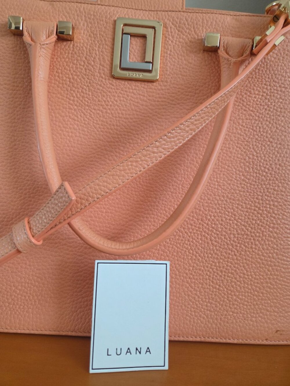 $395 MSRP LUANA Italy Origami Pebble Genuine Leather Coral Tot Purse Bag Preppy - Picture 10 of 13